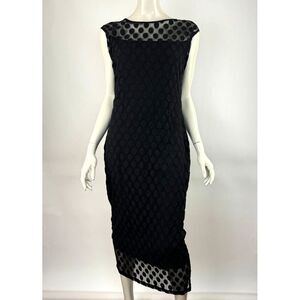 FUZZI Flock Tulle Dress Women XL EUC $435 Stretch Short Sleeve‎ Lined  Boat Neck